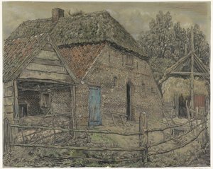 Stor lade, med en grisesti foran af Pieter Dupont