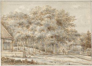 Skovvej med to huse af Pieter Ernst Hendrik Praetorius