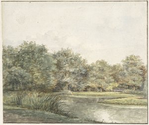 Landskab med træer på vandet af Pieter Ernst Hendrik Praetorius