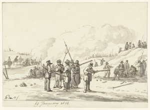 Lejr af civile i klitterne i Nordholland, 19. januar 1814 af Pieter Gerardus van Os (signed by artist)