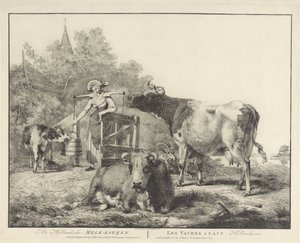 Køer og en malkepige De Hollandsche Melk-koeijen/ Les vaches â lait hollandaises (titel på objekt)