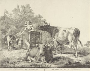 Køer og malkepige De Hollandsche Melk-koeijen/ Les vaches â lait hollandaises (titel på objekt)