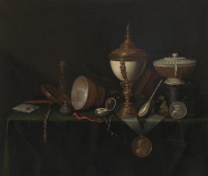 Stilleben med strudseæggebæger og Whitfield-arvestykkerne, ca. 1670 (olie på lærred)