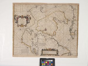 Nyt kort over den nordøstligste kyst af Amerika (gravering med håndfarvning på råhvidt lagt papir) af Pieter Goos