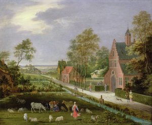 Landsbylandskab (olie på kobber)