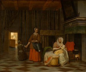 Kvinde og Barn med Tjenestepige, 1663-1665