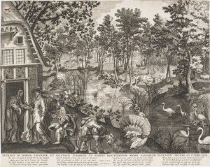 Besøget i et træagtigt landskab af Pieter II de Jode
