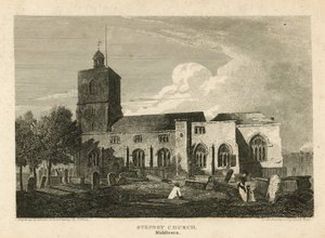 Stepney Church, London (gravering) af Pieter Jansz. Quast