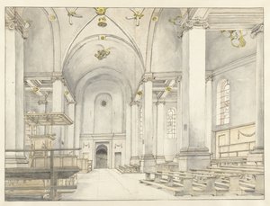 Udsigt over skibet i Nieuwe Kerk, Haarlem, med udsigt mod vest af Pieter Jansz Saenredam