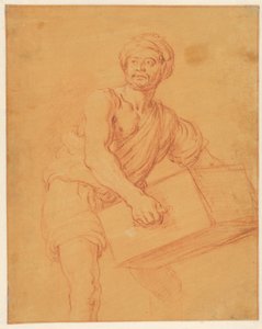 Studie eines bärtigen und turbantragenden Mannes, der eine Truhe trägt af Pieter Lastman