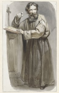 Stående gejstlig ved talerstol med krucifiks og bibel af Pieter Marinus van de Laar (attributed to)