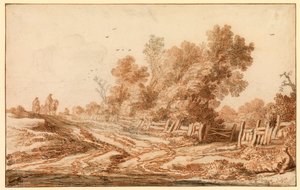 Landskab med rejsende på en vej, 1653 - 1657