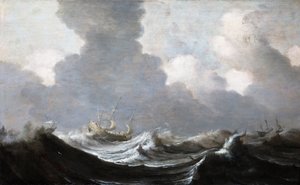 Fire fartøjer, der løber foran en kuling, 1630 af Pieter Mulier the Elder