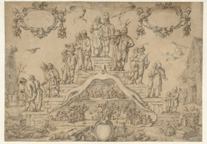 Alderdomstrappe med bønder og bondekoner af Pieter Nolpe (attributed to)
