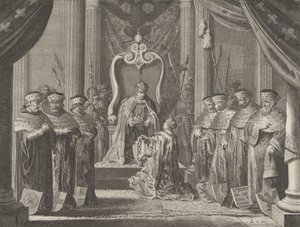 Tavle 8: Kejser Maximilian II giver en krone til Amsterdams våbenskjold, fra Cas..., 1638.