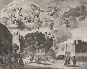 Charles II kommer ind i Haag i en vogn med Mauritshuis til højre, fra 