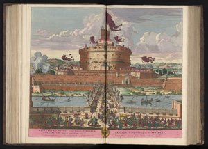 Engelenburcht aan de rivier de Tiber te Rom Slottet St. Angeli (nemlig Michaelis) af den højeste (...) (titel på objekt) af Pieter Schenk (I)