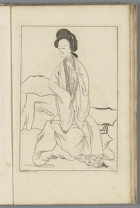 Kinesisk kvinde med højre hånd i ærmet på sin kimono Kinesiske kvinder, blomster og fugle (serietitel) af Pieter Schenk (II) (possibly)