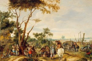 Soldater bivuackerer. af Pieter Snayers