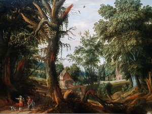 Træbevokset landskab med figurer af Pieter Stalpaert