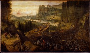 Slag mellem filister og israelitter: Saul og hans væbner bliver kastet på deres sværd. (maleri af Pieter Bruegel the Elder