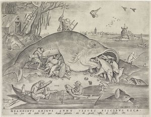 Store fisk spiser de små fisk, graveret af Pieter van der Heyden, 1557 af Pieter The Elder after Brueghel