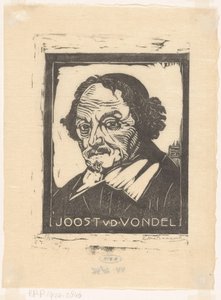 Portræt af Joost van den Vondel (titel på objekt) af Pieter Willem van Baarsel (signed by artist)