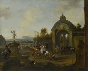 Jagtfest ved et springvand af Pieter Wouwerman