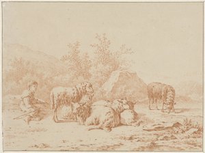 Landskab med hyrde og hans flok af Pieter de Goeje