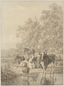 Landskab med kvæg ved vandet