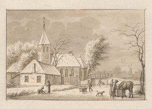 Vinterudsigt ved en kirke