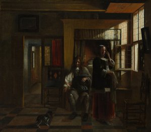 Interiør med et ungt par, formentlig ca. 1662-65. af Pieter de Hooch