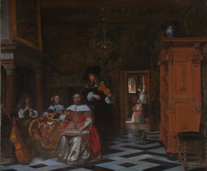 Portræt af en familie, der spiller musik, 1663 af Pieter de Hooch