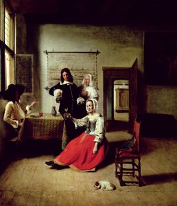 Kvinde drikker med soldater, 1658 af Pieter de Hooch