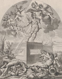 Plade 1: Ferdinand som Mars, stående på en piedestal, fra William Becanus 