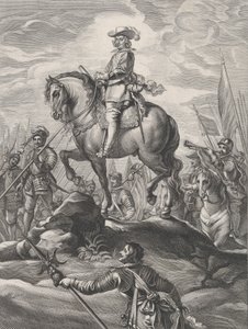 Plade 8: Ferdinand på hesteryg krydser Alperne, fra Guillielmus Becanus 