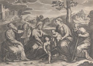 Den hellige familie til højre, med spædbarnet Sankt Johannes Døberen, Elizabeth, Zacharias,..., 1631-37.