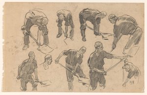 Studieark med skitser af en gravearbejder af Pieter de Josselin