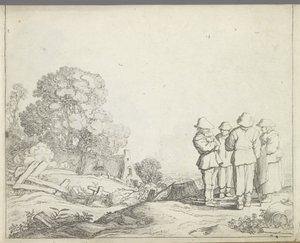Landskab med tre bønder og en bondekone Landskaber med figurer (serietitel) Mirror of Nature og School of Drawing (...) (serietitel)