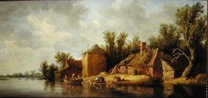 Flodlandskab (olie om bord) af Pieter de Neyn