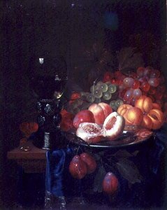 Stilleben af frugt og skaldyr (olie på lærred) af Pieter de Ring