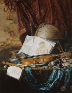 Stilleben med musikinstrumenter, 1650. af Pieter de Ring