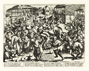 En festival for tåber, middelalder.1906 (litografi) af Pieter the Elder (after) Bruegel