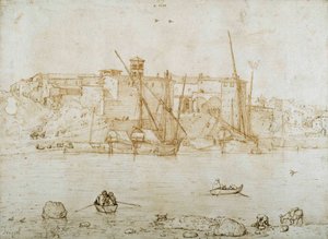 Udsigt over Ripa Grande, Rom, ca. 1552 (pen og blæk på papir) af Pieter Bruegel the Elder