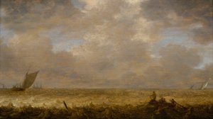 Et lavvandet hav med fiskerbåde, ca. 1640 (olie på panel) af Pieter the Elder Mulier