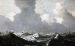 Fire fartøjer, der løber foran en kuling, 1630 af Pieter the Elder Mulier