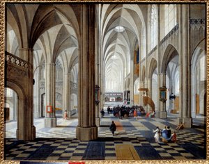 Interiør af Antwerpen katedral. Maleri af Peeter Neefs The Old (eller Pieter Neefs I) (1578-1660) Ec. Flam.