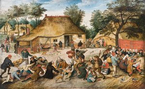 Bondebrylluppet - Maleri af Pieter Brueghel, den yngre (1564-1638) - Olie på træ - 43x68 - Hallwylska Museet, Stockholm