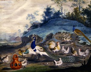 Eksotiske fugle i et malerisk landskab (2) af Pieter the Younger Holsteyn