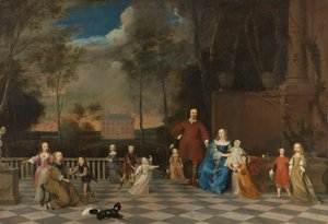 Amsterdam-købmanden Jeremias van Collen (1619-1707) med sin kone og deres tolv børn af Pieter van Anraedt (attributed to)
